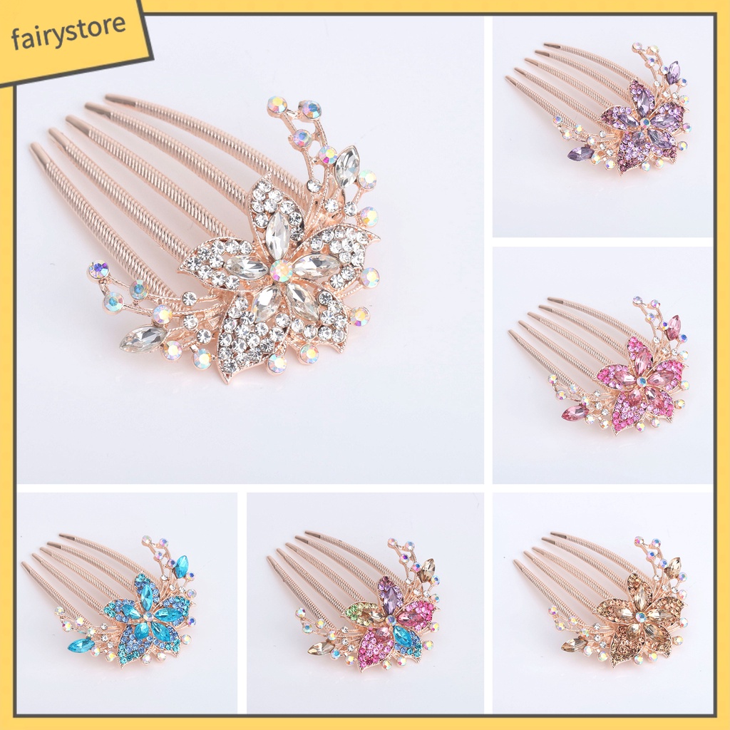 Lược Cài Tóc Năm Răng Đính Đá Lấp Lánh Chất Lượng Cao