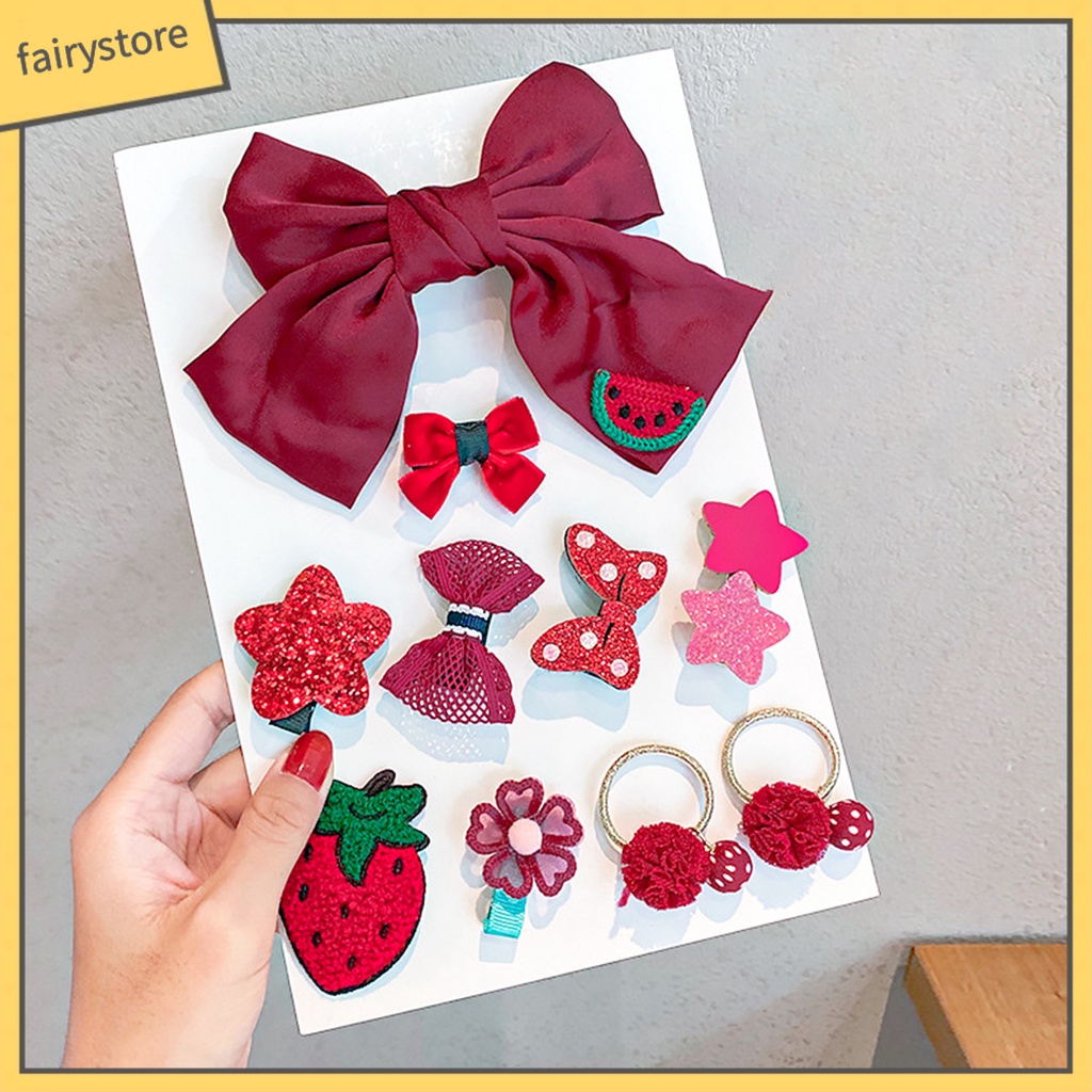 Set 10 Kẹp Tóc Hình Nơ / Trái Cây / Hoa Xinh Xắn Dành Cho Bé Gái