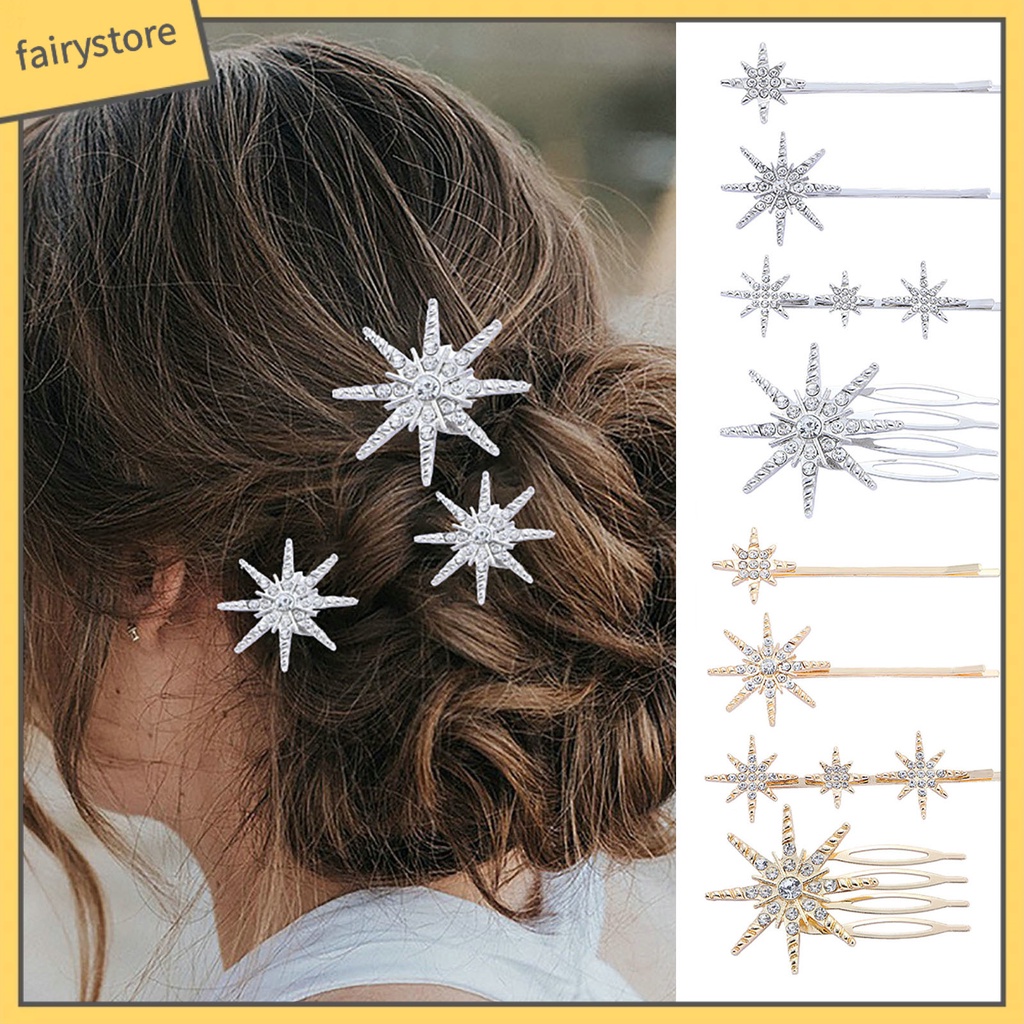 Set 4 Kẹp Tóc Hình Ngôi Sao Đính Đá Thời Trang Cho Cô Dâu