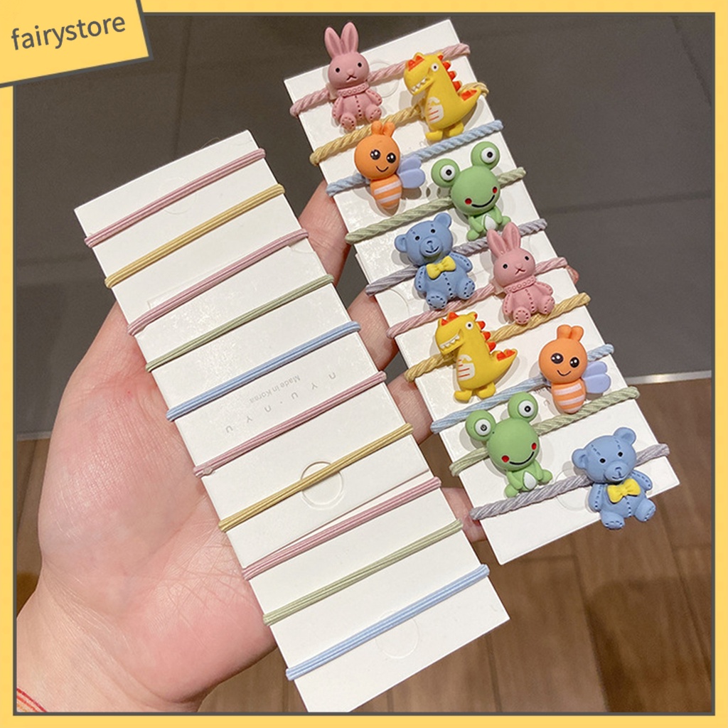 Set 10 Dây Cột Tóc Họa Tiết Động Vật / Trái Cây Hoạt Hình Dễ Thương