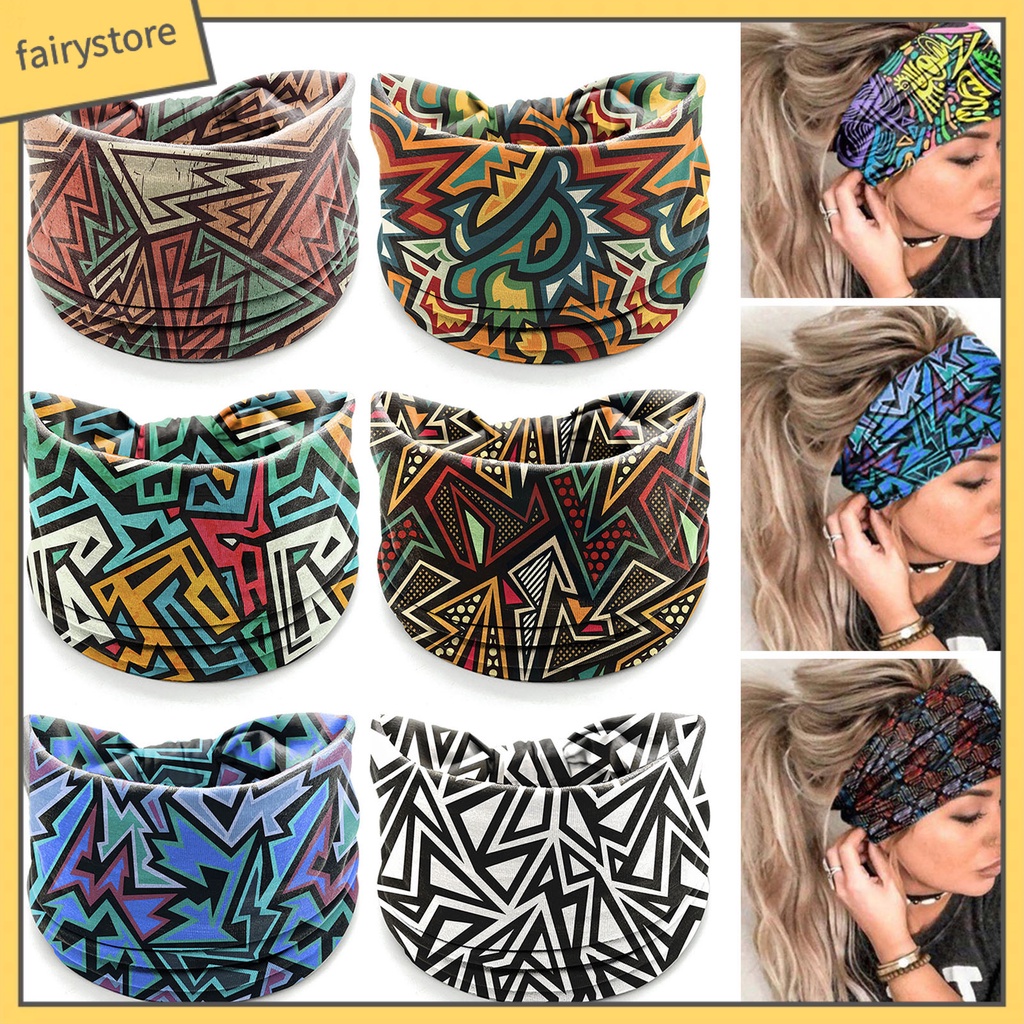 Băng Đô Cài Tóc Bản Rộng Thấm Hút Mồ Hôi Nhanh Khô Co Giãn In Họa Tiết Caro Phong Cách Bohemia Cho Nữ