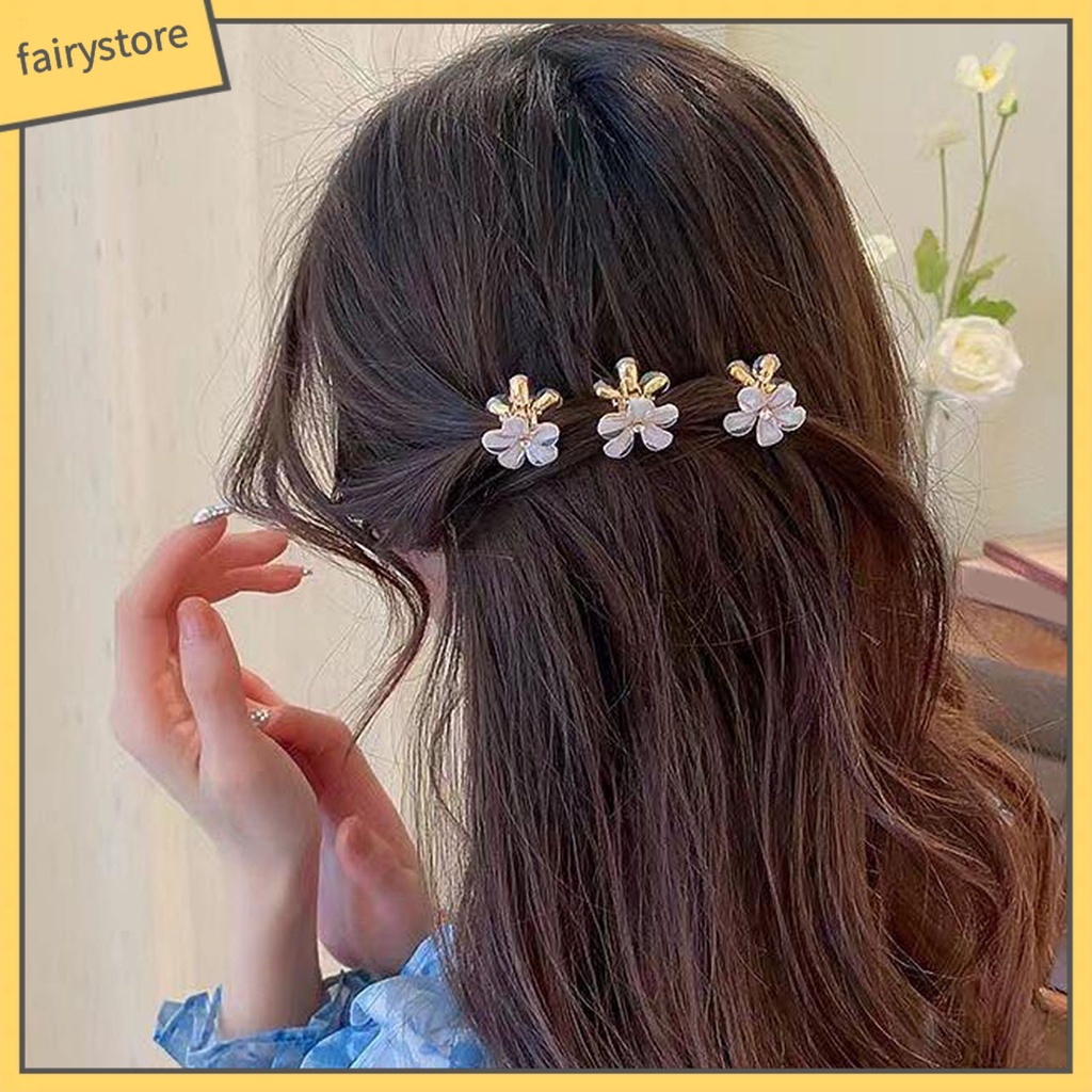 Set 2 Kẹp Tóc Kim Loại Hình Hoa Đính Đá Màu Sắc Tươi Sáng