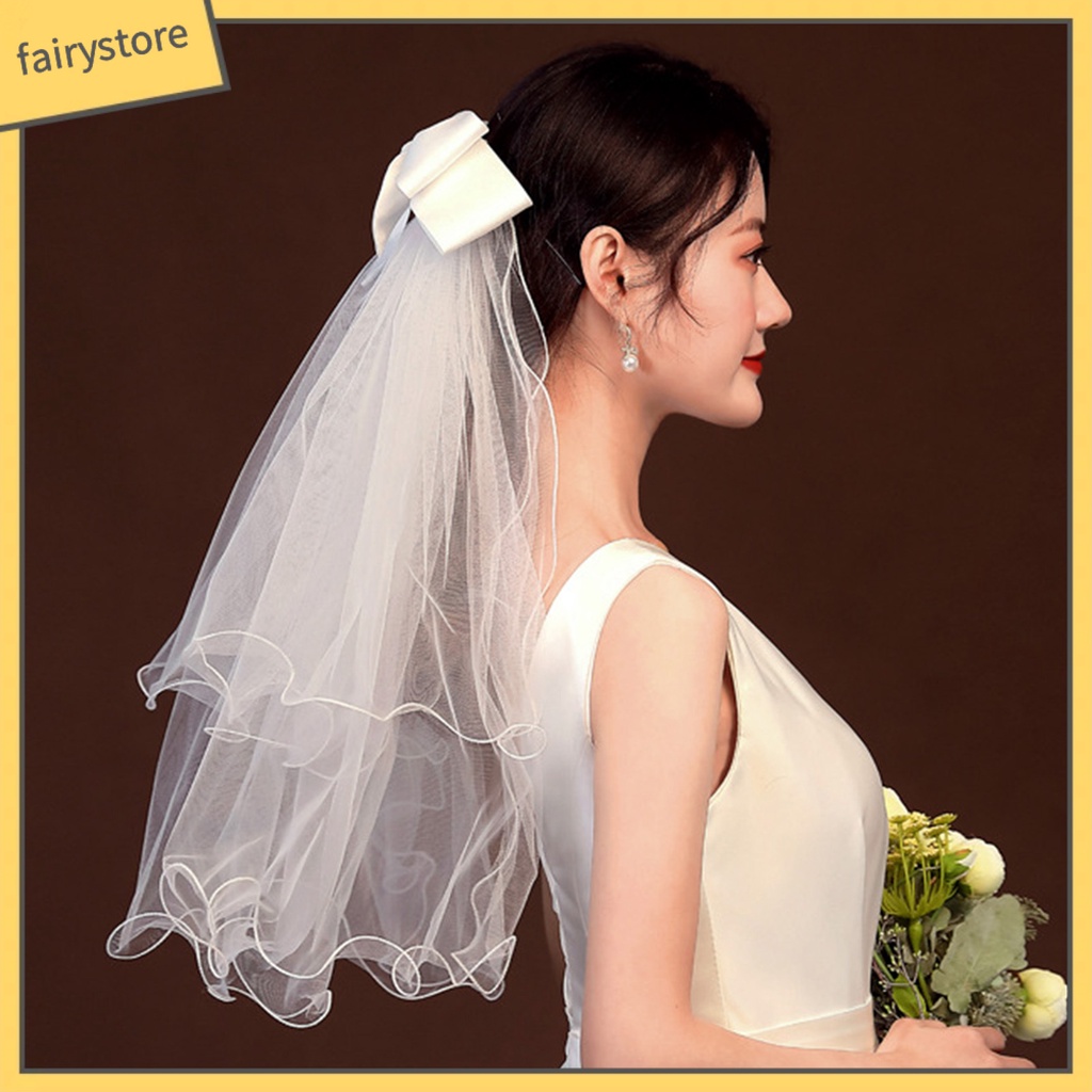 [FRO] Mạng Che Mặt Màu Trắng Dáng Dài Hai Lớp Tạo Kiểu Tóc Đẹp Thu Hút Thanh Lịch Cho Cô Dâu