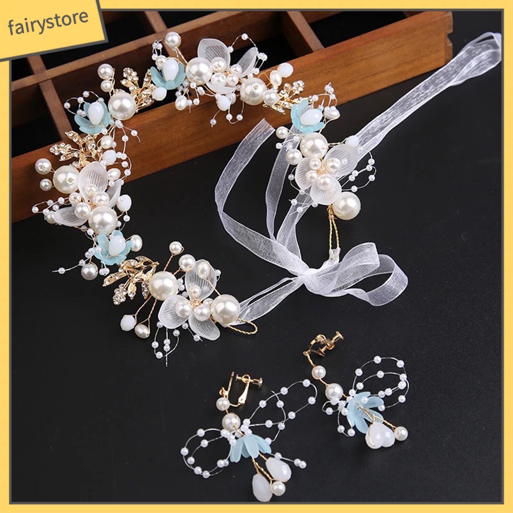 Băng Đô Cài Tóc Hình Vương Miện Công Chúa Đính Hoa Lá Dây Ruy Băng Co Giãn Điều Chỉnh Được Chống Trượt Cho Bé Gái