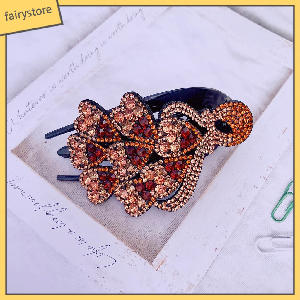 Kẹp Tóc Ba Răng Đính Đá Trái Tim Trang Trí Thanh Lịch Chống Trượt Cho Nữ