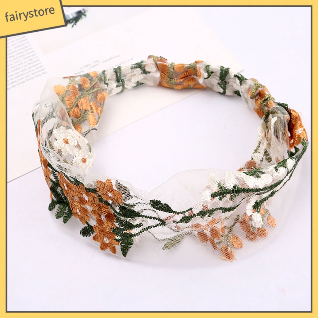 Băng Đô Vải Ren Bản Rộng Co Giãn Thêu Hoa Dễ Thương Có Thể Điều Chỉnh Cho Nữ