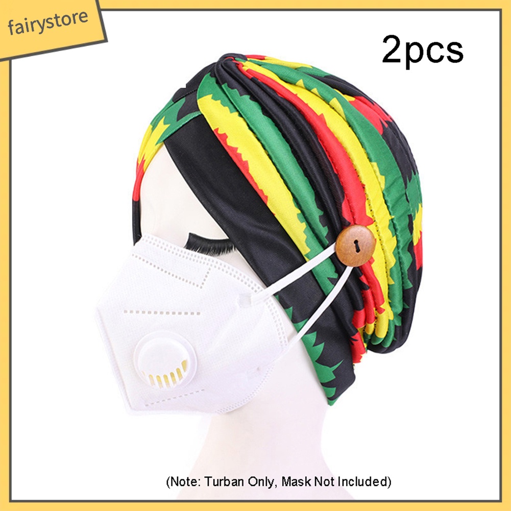 Set 2 Mũ Turban In Họa Tiết Cầu Vồng Thời Trang Nữ