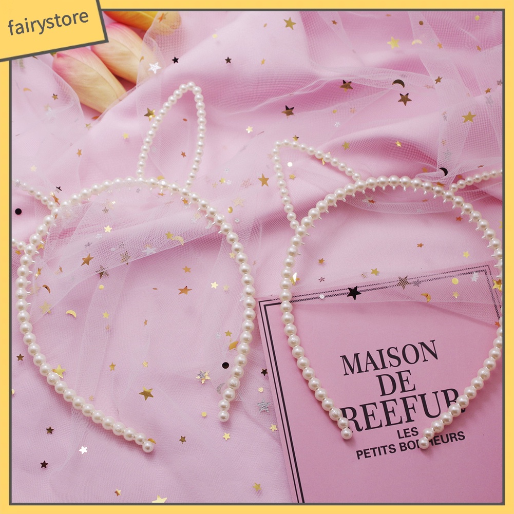 Băng Đô Tai Thỏ Đính Ngọc Trai Giả Thời Trang