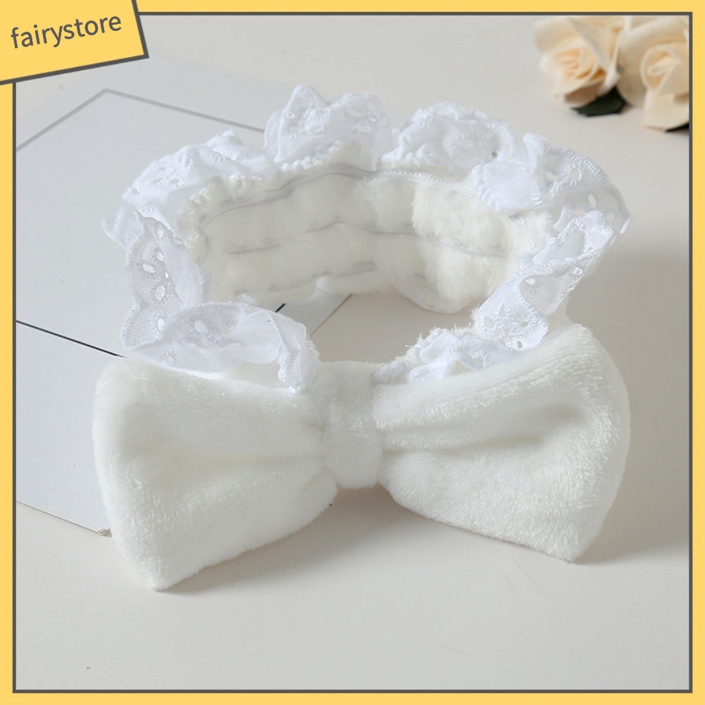 Băng Đô Rửa Mặt Trang Điểm Bằng Lông Cừu San Hô Co Giãn Cột Nơ Phối Ren Cho Nữ