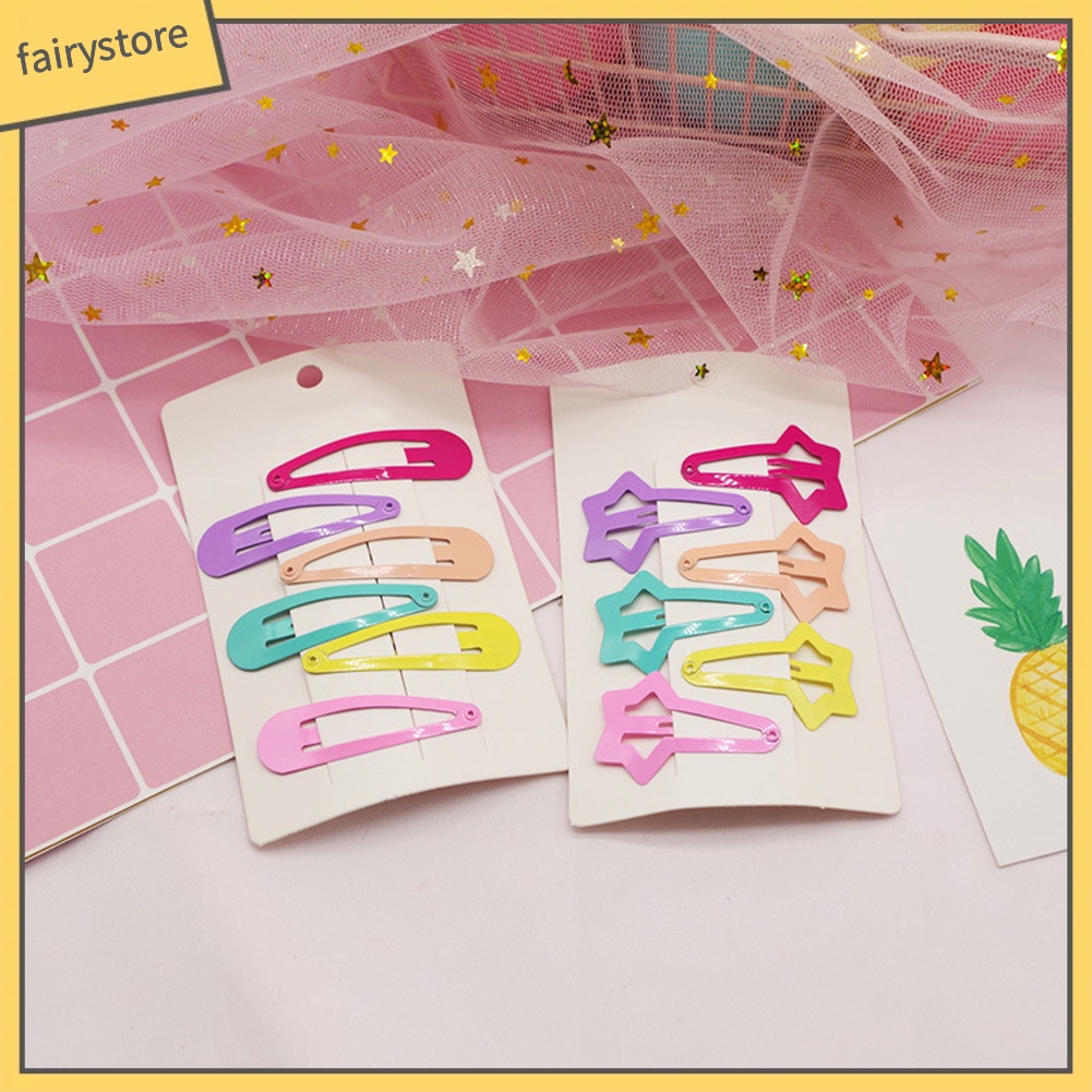 Set 6 Kẹp Tóc Hình Ngôi Sao / Trái Tim Màu Sắc Kẹo Ngọt Dành Cho Bé Gái