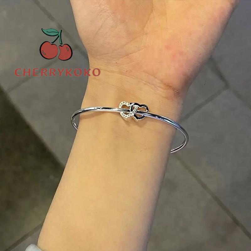 🍒🍒CHERRYKOKO Vòng đeo tay mạ bạc mặt trái tim đôi thời trang dành cho nữ Vòng Tay Mạ Bạc Hình Trái Tim Đôi Thời Trang Cho Nữ