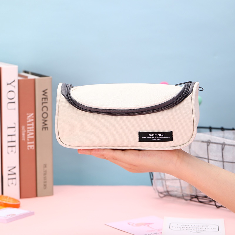 Túi Đựng Bút Bằng Vải canvas Đa Năng Màu Trơn Cỡ Lớn Phong Cách Hàn Quốc