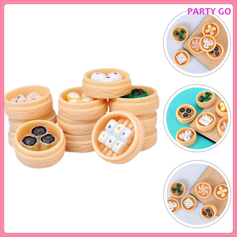Set 12 Mô Hình Bánh Bao Hấp Mini Bằng Nhựa Resin Kích Thước 2.4X0.9CM Để Bàn Trang Trí