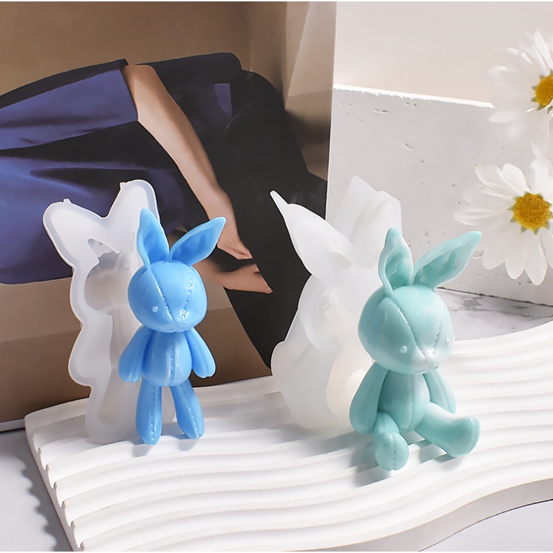 Khuôn Silicon hình thỏ đúc bằng keo Epoxy, Thạch cao cho hình Thỏ nằm kèm móc khóa