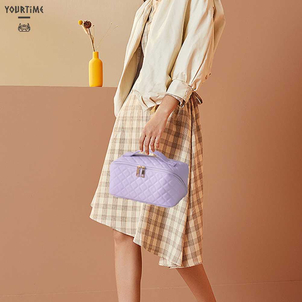 Túi Đựng Mỹ Phẩm Bằng Da PU Sức Chứa Lớn Họa Tiết Kẻ Sọc Thời Trang Mùa Hè Cho