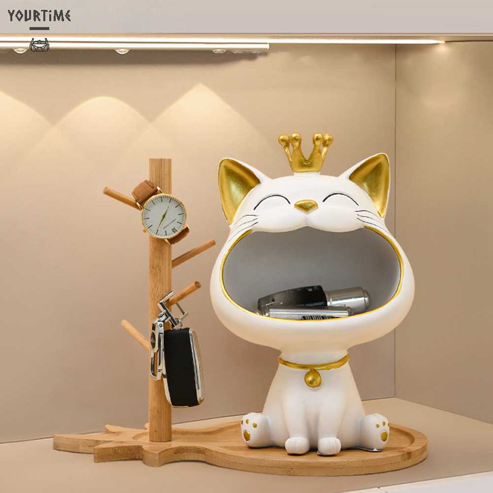 Giá Đỡ Chìa Khóa Hình Mèo May Mắn Bằng Nhựa Resin Trang Trí Phòng Khách