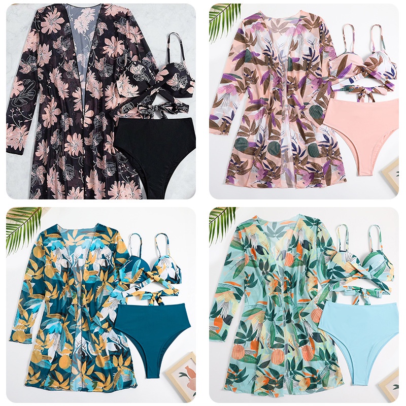 Mới Bộ bikini Ba Mảnh Phối Lưới Phong Cách Âu Mỹ Quyến Rũ Dành Cho Nữ