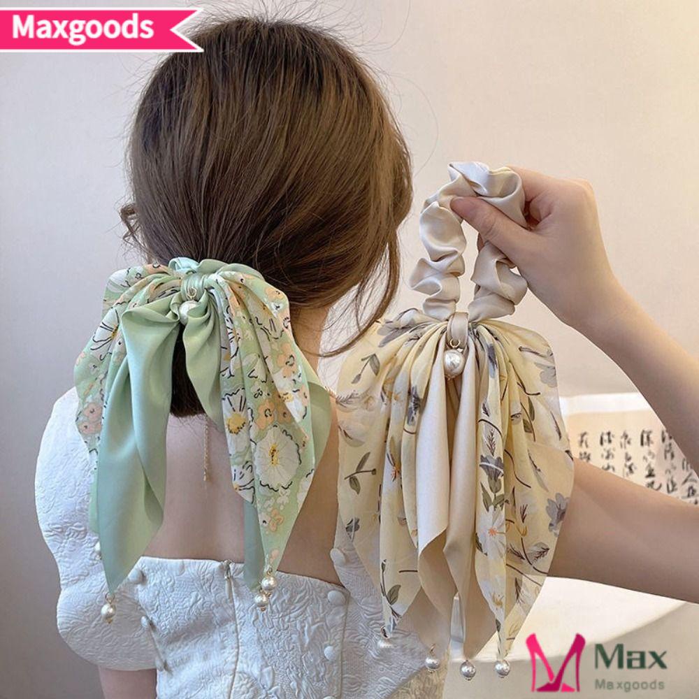 Bộ 2 Dây Cột Tóc Co Giãn In Họa Tiết Hoa / Nơ Xinh Xắn Thời Trang Cho Nữ