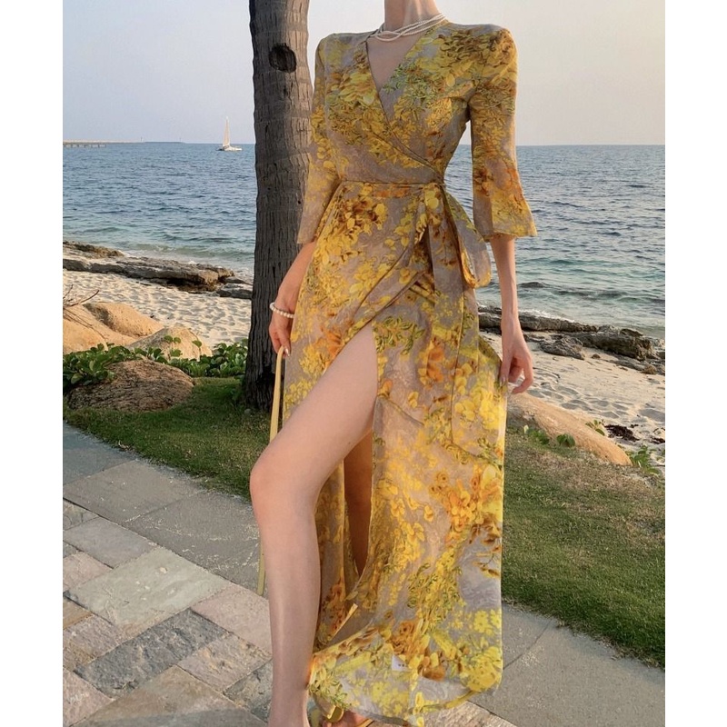 Đầm Dáng Ôm In Họa Tiết COZOK Phong Cách Cổ Điển Thời Trang Xinh Xắn Cho Nữ