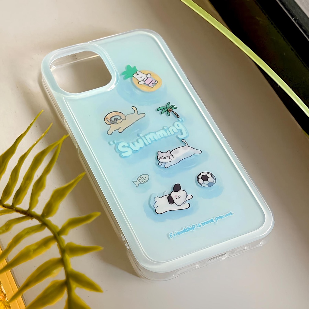 Ốp Điện Thoại tpu Silicon Mềm Trong Suốt Hai Mặt Hình Cún Lặn Biển Dễ Thương Cho iPhone 14 13 12 11 PRO MAX Đứng