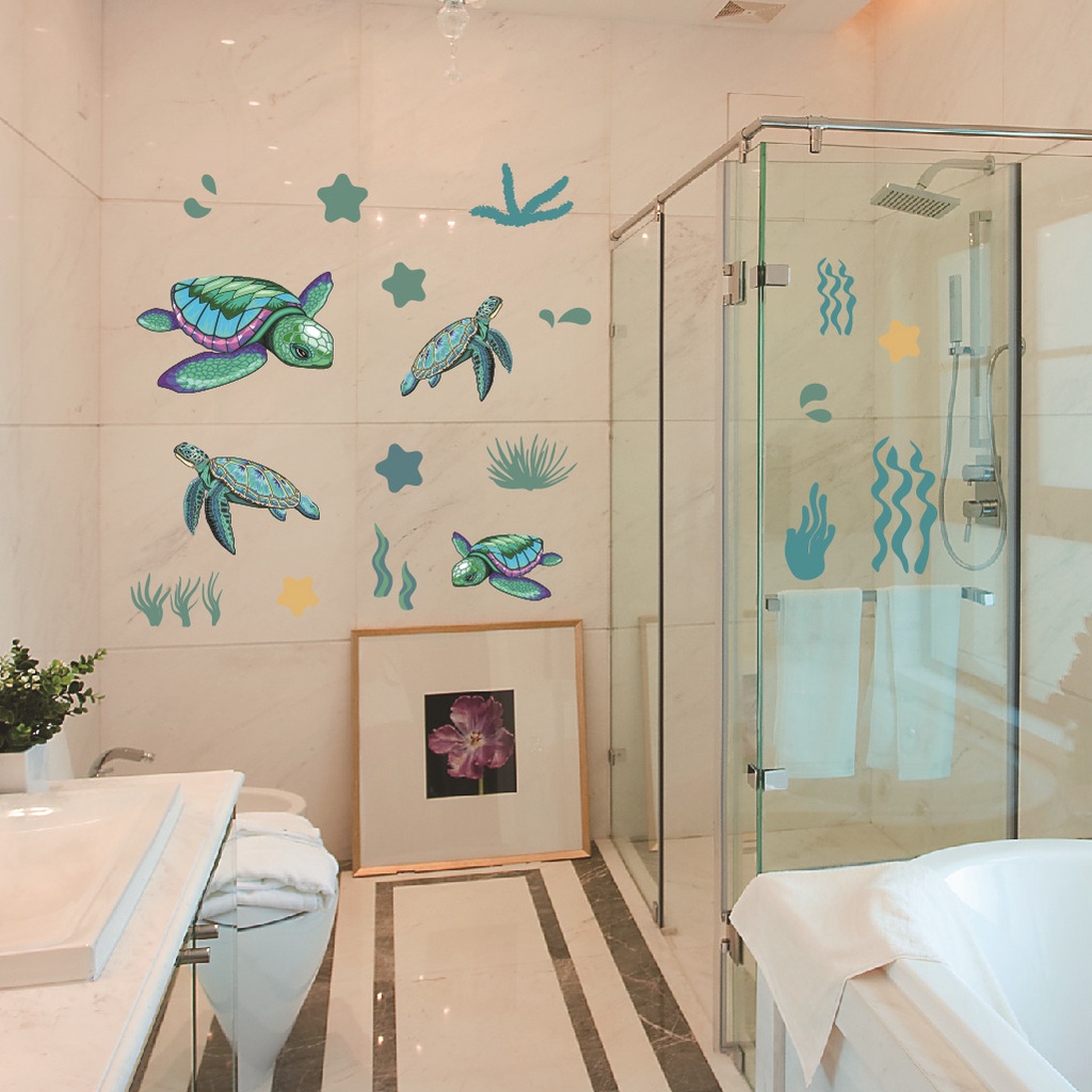 Đề Can PVC Dán Tường Trang Trí Hình Sinh Vật Biển / Rùa Biển Tháo Rời Được diy