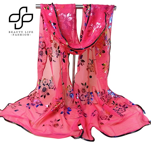 Khăn Choàng Vải Tuyn Mềm Dáng Dài In Hoa Thời Trang Cho Nữ