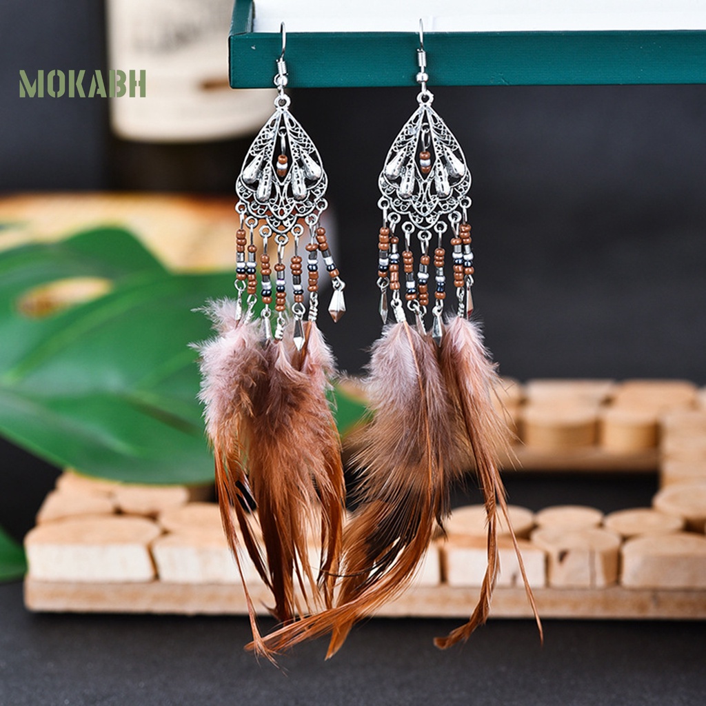 1 Đôi Bông Tai Họa Tiết Lông Vũ Theo Phong Cách Bohemia Dùng Hàng Ngày