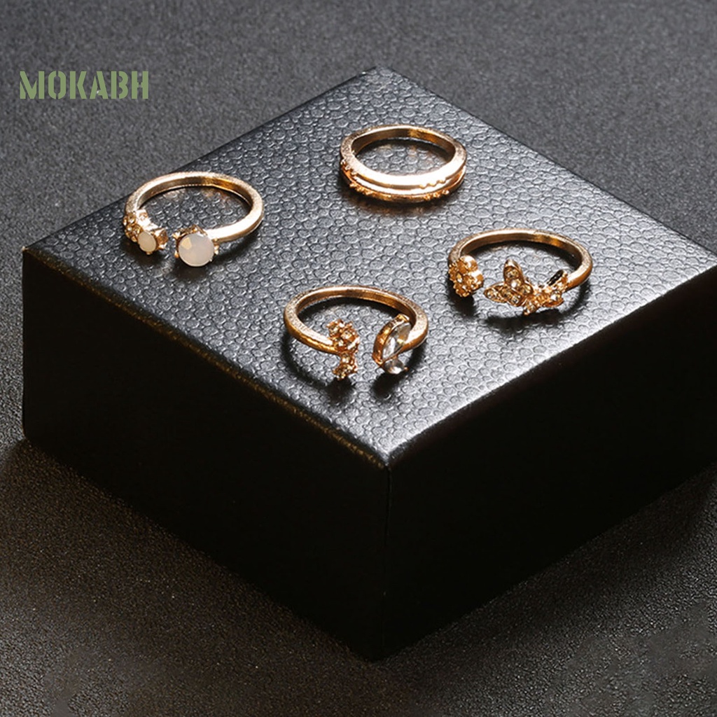 [Mok Abh] Bộ 7 Nhẫn Đeo Đốt Ngón Tay Họa Tiết Hình Hoa Và Bướm Đính Đá Lấp Lánh