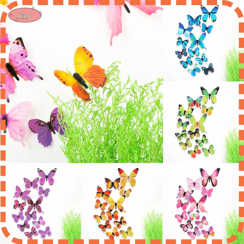 Bộ 12 hình dán trang trí tường hình bướm 3D bằng PVC