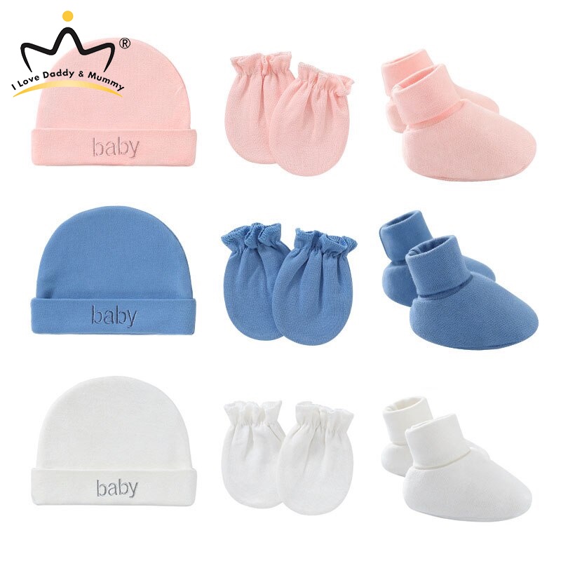 Bộ Găng Tay Và Vỏ Bọc Chân Bằng Cotton Mềm Chống Trầy Xước Màu Trơn Cho Bé Sơ Sinh
