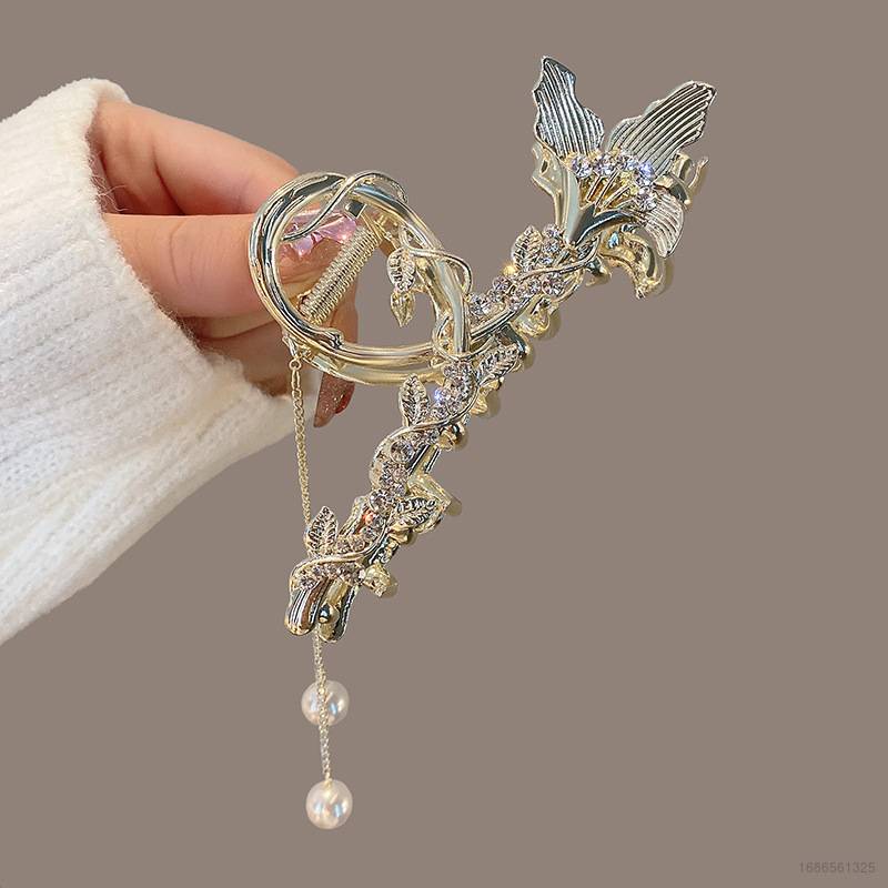 Trâm Cài Tóc Bằng Kim Loại Hình Cá Mập Đính Tua Rua Thời Trang