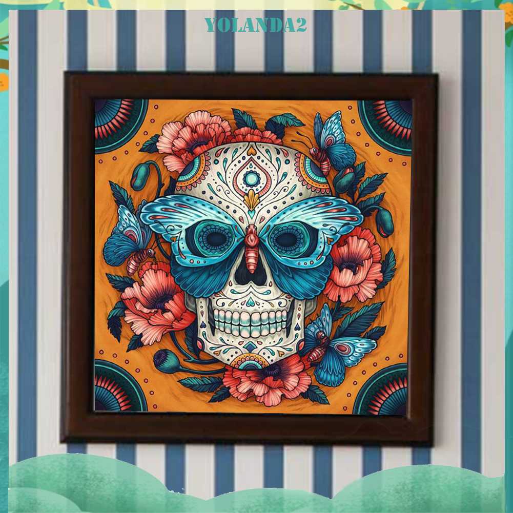 Tranh Đính Đá Kim Cương Toàn Bộ 5D DIY Hình Đầu Lâu Và Hoa