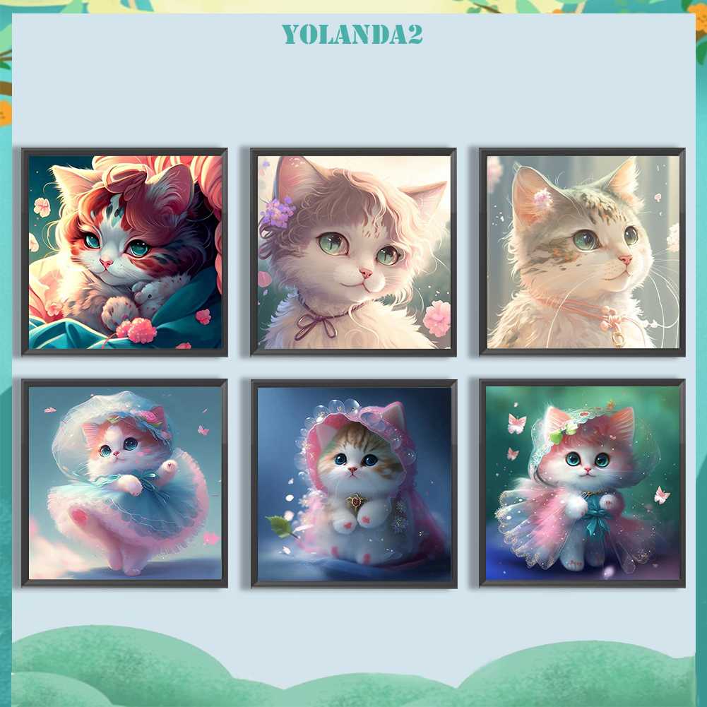 Tranh Đính Đá Kim Cương Toàn Bộ 5D DIY Hình Vẽ Mèo Trang Trí Nhà Cửa