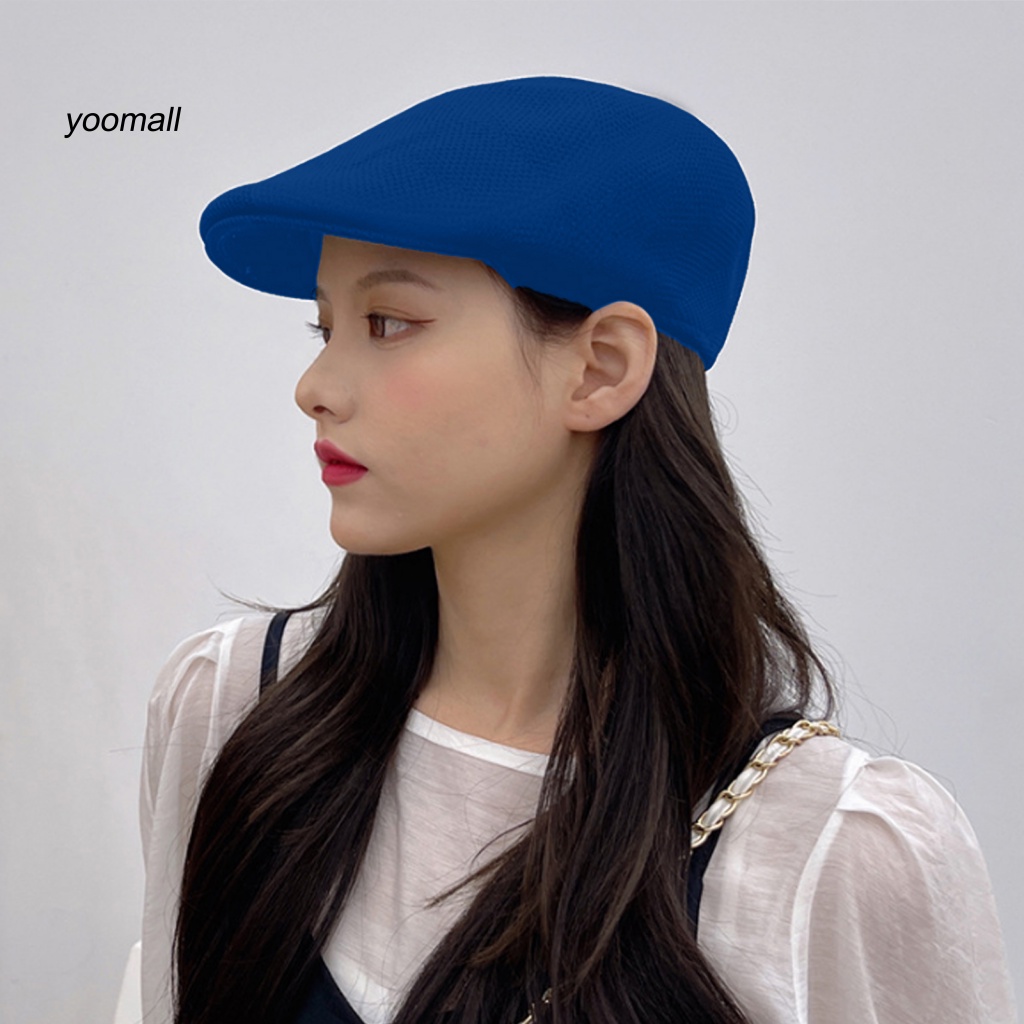 Mũ Beret Phẳng Co Giãn Màu Trơn Phối Lưới Thoáng Khí Thời Trang Cho Nam