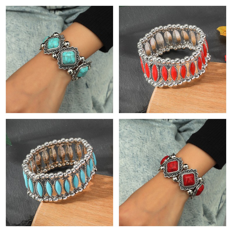 1 Vòng Đeo Tay Co Giãn Đính Đá Ngọc Lam Phong Cách Bohemian Thời Trang