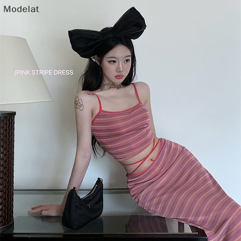 Mfc Set Áo Quần Dệt Kim Kẻ Sọc Thời Trang Mùa Hè Cho Nữ