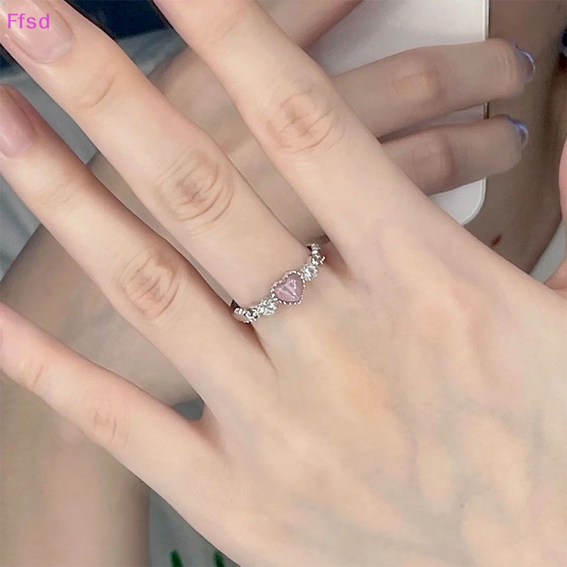 {Ffsd} Nhẫn Bạc Hình Trái Tim Đính Đá Opal Hồng Phong Cách Punk Vintage Dễ Thương Sáng Tạo Dành Cho Nữ