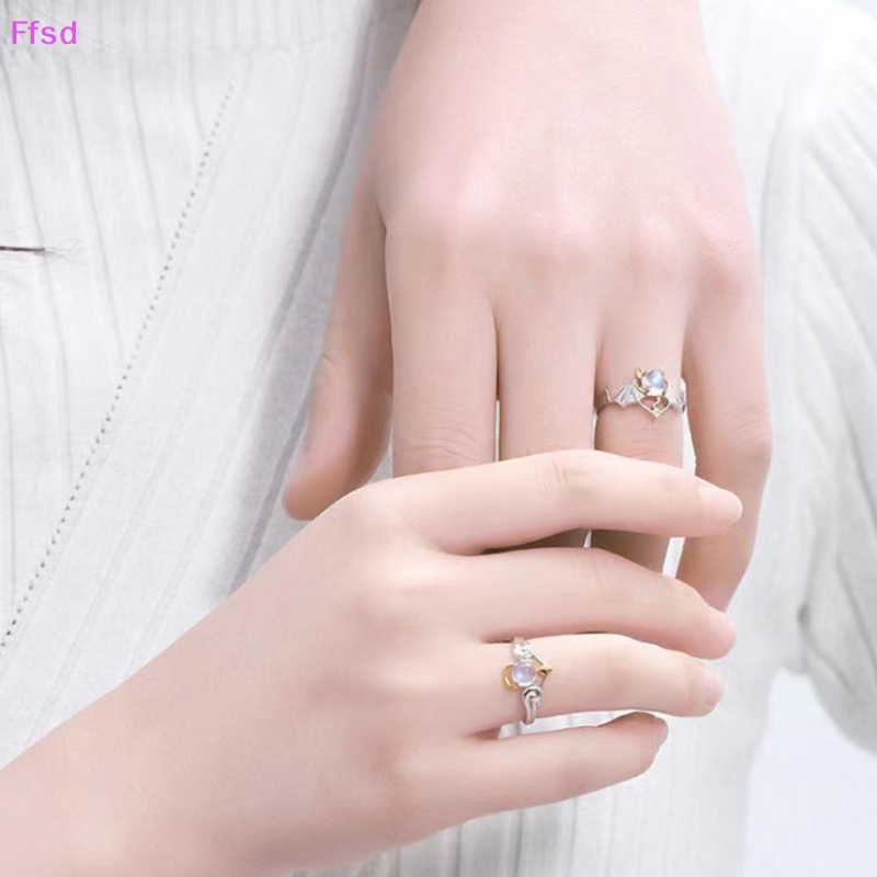{Ffsd} Nhẫn Cặp Đôi Cánh Thiên Thần Đính Đá Mặt Trăng Tinh Xảo Thời Trang Gothic Tinh Tế Có Thể Điều Chỉnh Trang Sức Tiệc Tùng * Bán Chạy