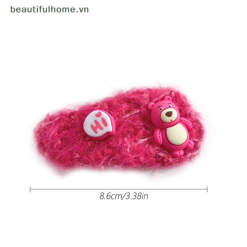 [beautifulhome] Kẹp Tóc Mái Bằng Lông Giả Họa Tiết Dâu Tây / Gấu Hoạt Hình Dễ Thương Ngọt Ngào Cho Nữ [Đẹp]