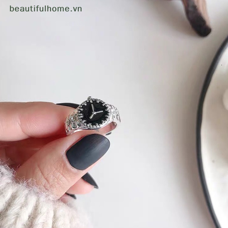 [beautifulhome] Nhẫn Thiết Kế Hình Đồng Hồ Đơn Giản Cá Tính Thời Trang Punk Cổ Điển Quyến Rũ Hàn Quốc Làm Quà Tặng Cho Nữ [beauty