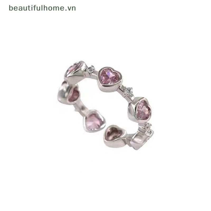 [beautifulhome] Nhẫn Đính Đá Zircon Hình Trái Tim / Hình Học Tối Giản Có Thể Điều Chỉnh Trang Sức Dự Tiệc Tối Giản Cá Tính [