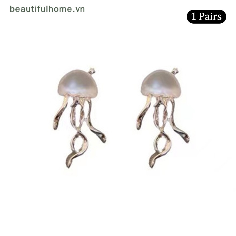 1 Đôi Bông Tai Hình Sứa Thạch Pha Lê Trong Suốt Phong Cách Hàn Quốc Cho Nữ