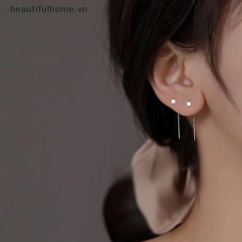 [beautifulhome] Khuyên Tai Dáng Dài Tua Rua Hình Hộp Phong Cách Đơn Giản Hợp Thời Trang Mỏng [beauty]