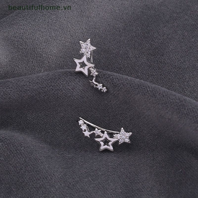1 Đôi Bông Tai Hình Ngôi Sao Đính Đá Zircon Trắng Sáng Bóng Thời Trang Dành Cho Nữ