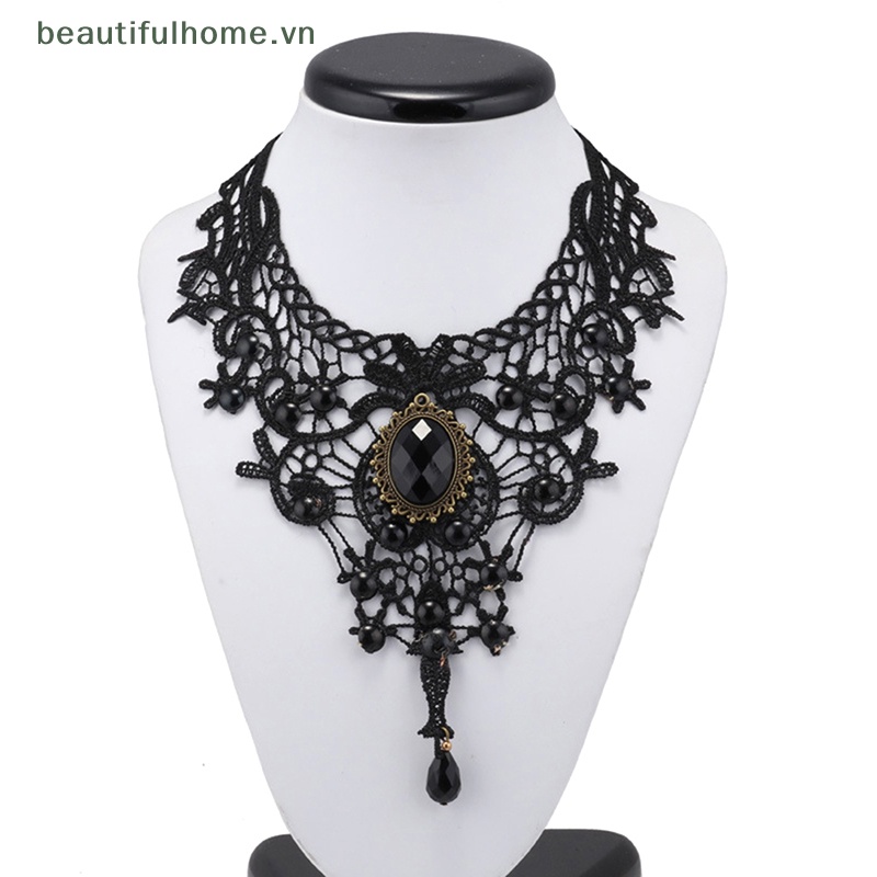 Vòng Cổ Choker Ren Đính Hạt Đá Quý Màu Đen Phong Cách Gothic Quyến Rũ Làm Quà Tặng Đẹp Cho Phụ Nữ [beauty]