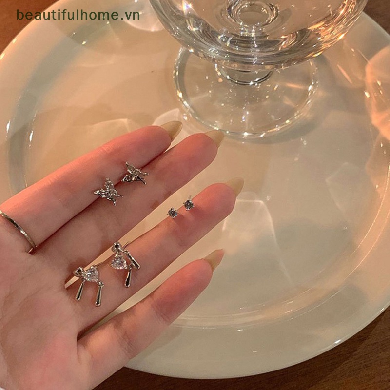 Set 6 Khuyên Tai Tròn Màu Bạc Phong Cách Hàn Quốc Thời Trang Cho Nữ Y2K