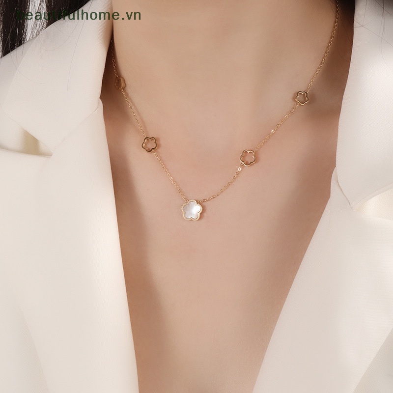 [beautifulhome] Vòng cổ Bằng Thép Titan Mặt Hình Hoa Vỏ Sò Màu Trắng Thanh Lịch Thời Trang Cao Cấp Đa Năng [beauty]