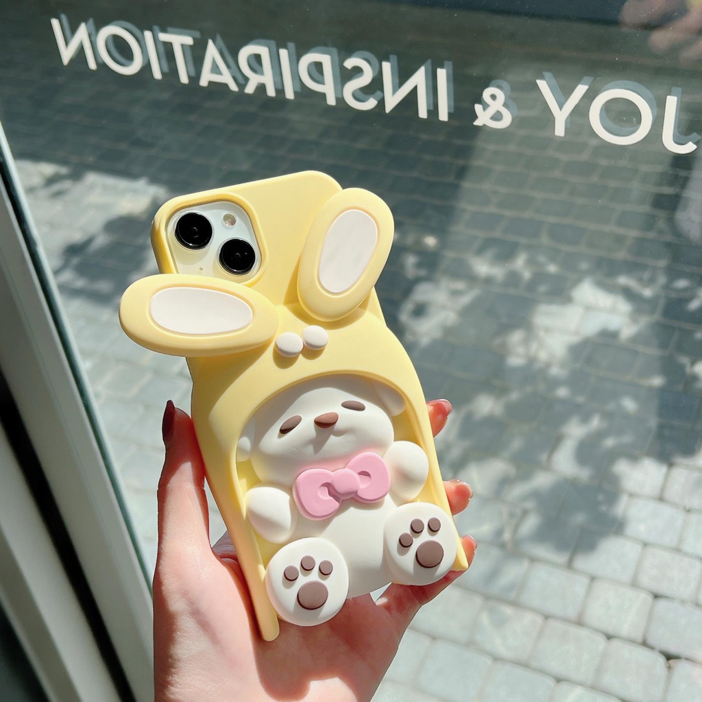 Ốp Điện Thoại TPU Silicon Mềm Hình Cún 3D Màu Hồng Vàng Bảo Vệ Toàn Diện Chống Rơi Cho iPhone 14 13 12 11 Pro Max