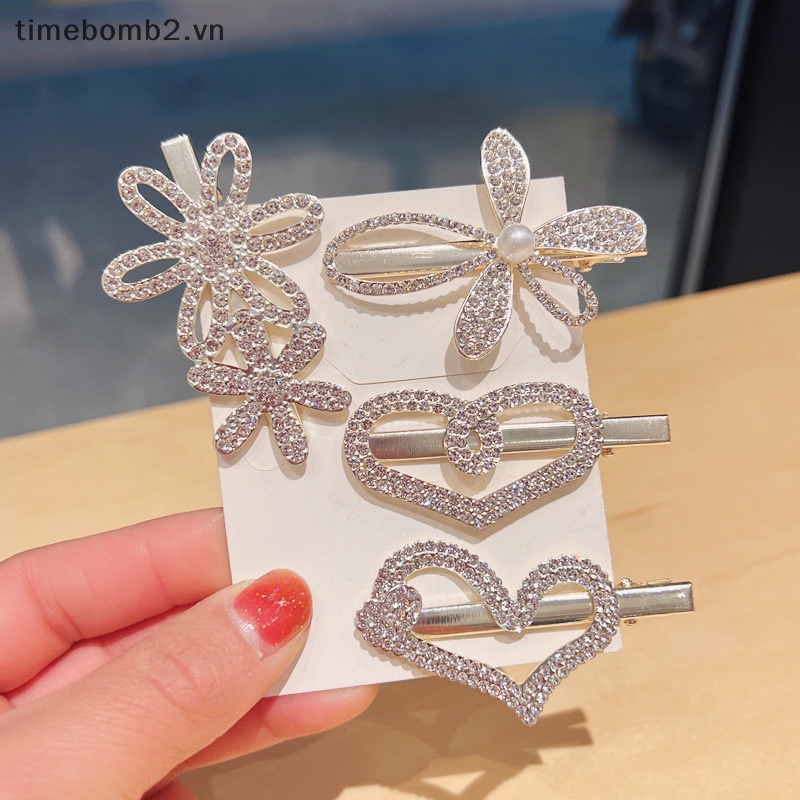 {Timebomb} Kẹp Tóc Kim Loại Hình Hoa Bướm Trái Tim Phong Cách Hàn Quốc Cho Nữ