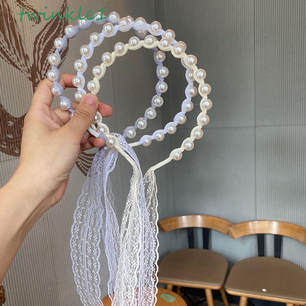 Băng Đô Vải Ren Màu Trắng Đen Xám Kiểu Dáng Ngọt Ngào Cho Nữ